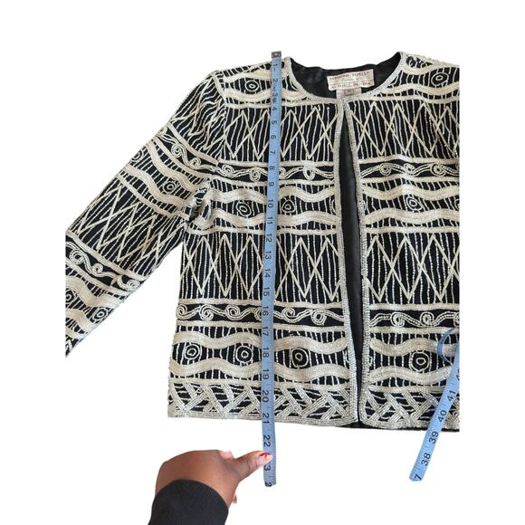 Adrianna Papell Evening Black Silver Formal Beaded Dressy Silk Jacket Medium - Picture 13 of 13